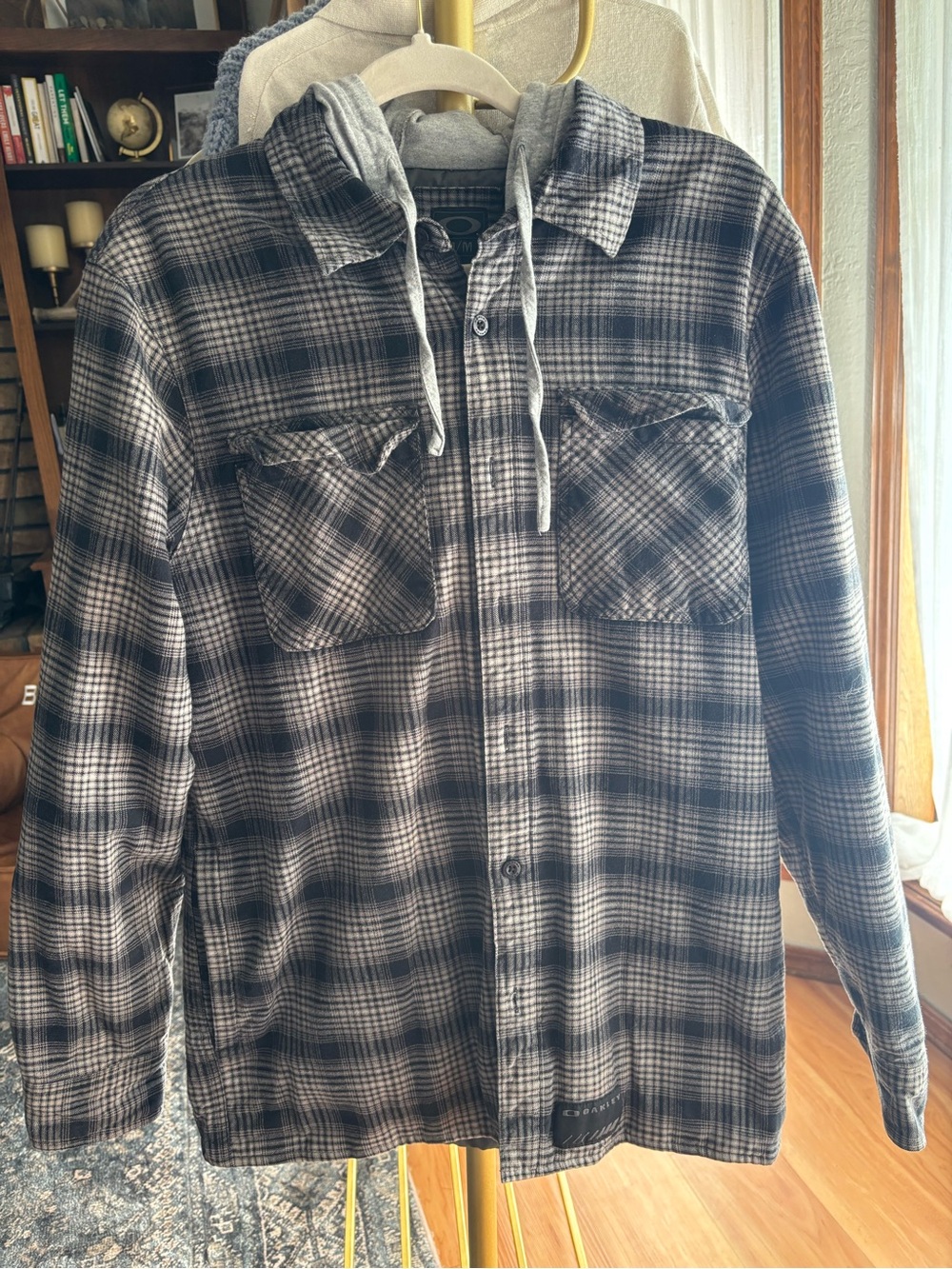 Men's Oakley Plaid Hooded Flannel Shirt Jacket - Black & Gray